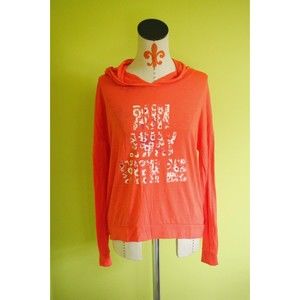 Wall Flower Sz L Lightweight Hooded Sweatshirt Sweater Long Sleeve Orange EUC